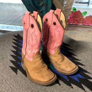 Pink square toe cowboy boots